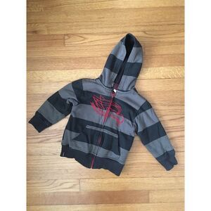 Tony Hawk Sz S/4 Zip Up Hoodie Sweatshirt Boys Gray Black Stripe Red Hawk Head